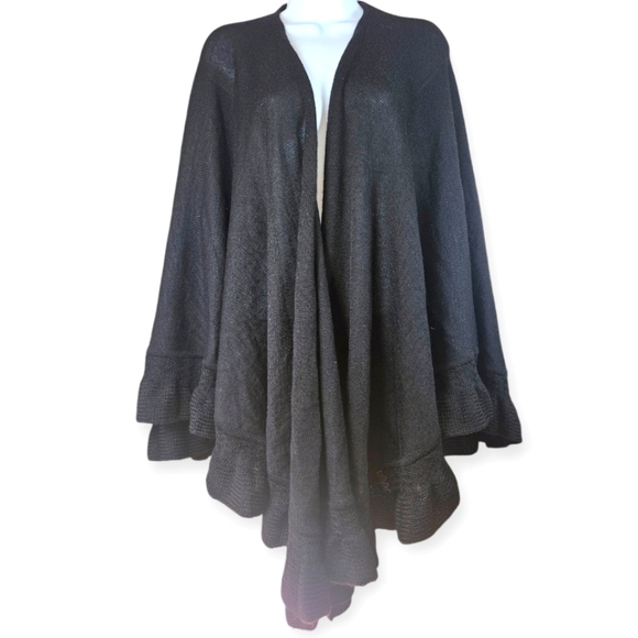 NWOT Karffany black Alpaca open front cape shawl wrap Womens Medium - Picture 1 of 6